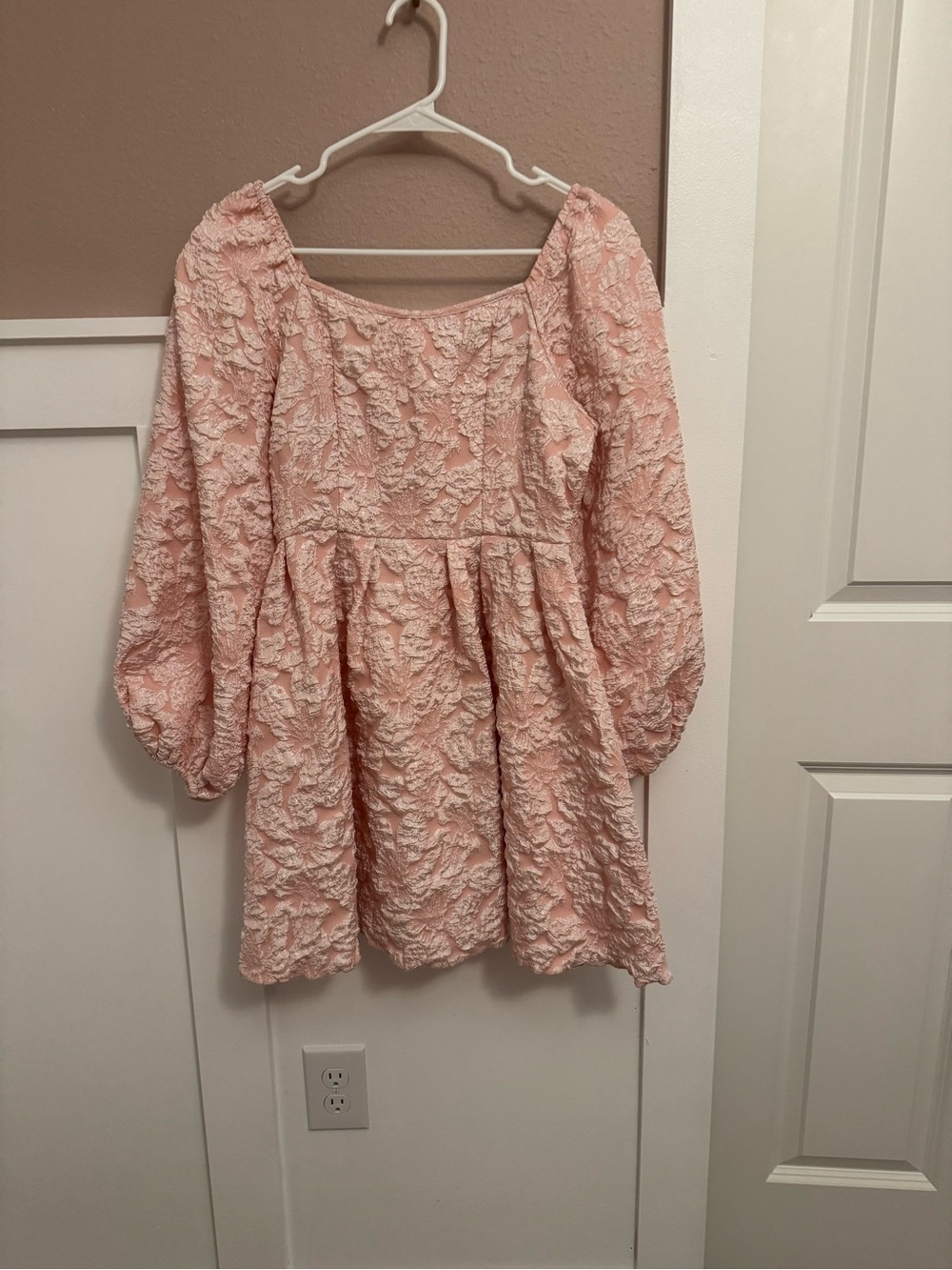 Textured Blush Pink Long Sleeve Mini Dress